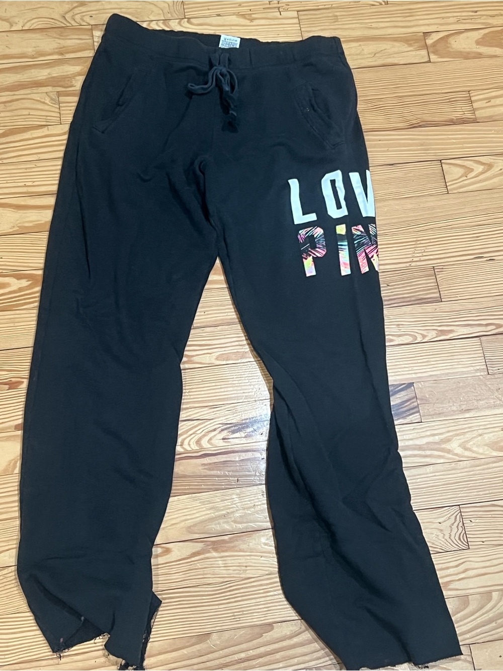PINK Victoria's Secret Black Sweatpants with Tropical Logo